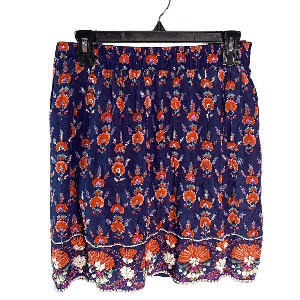 Anthropologie Adela Maeve Navy Beaded Skirt Small